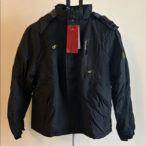 Men's Black Waterproof Ski Jacket with Yellow Accents